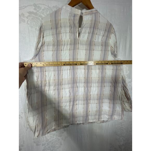 Lane Bryant Peasant Top 20 Pastel Plaid Gold Sparkle Smocked - Picture 11 of 12